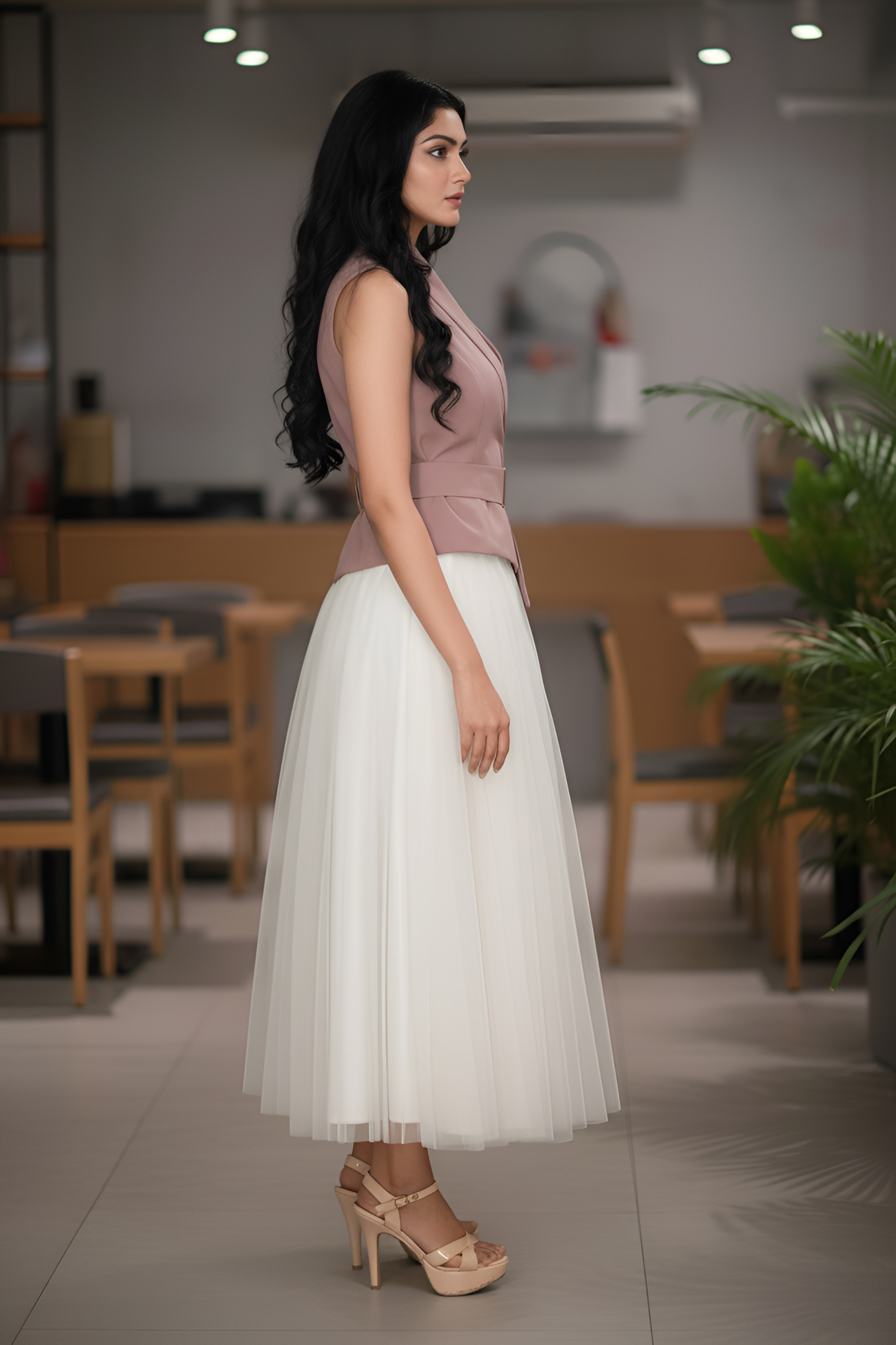 Ivory skirt & Salmon Pink waist coat - Chic Harmony